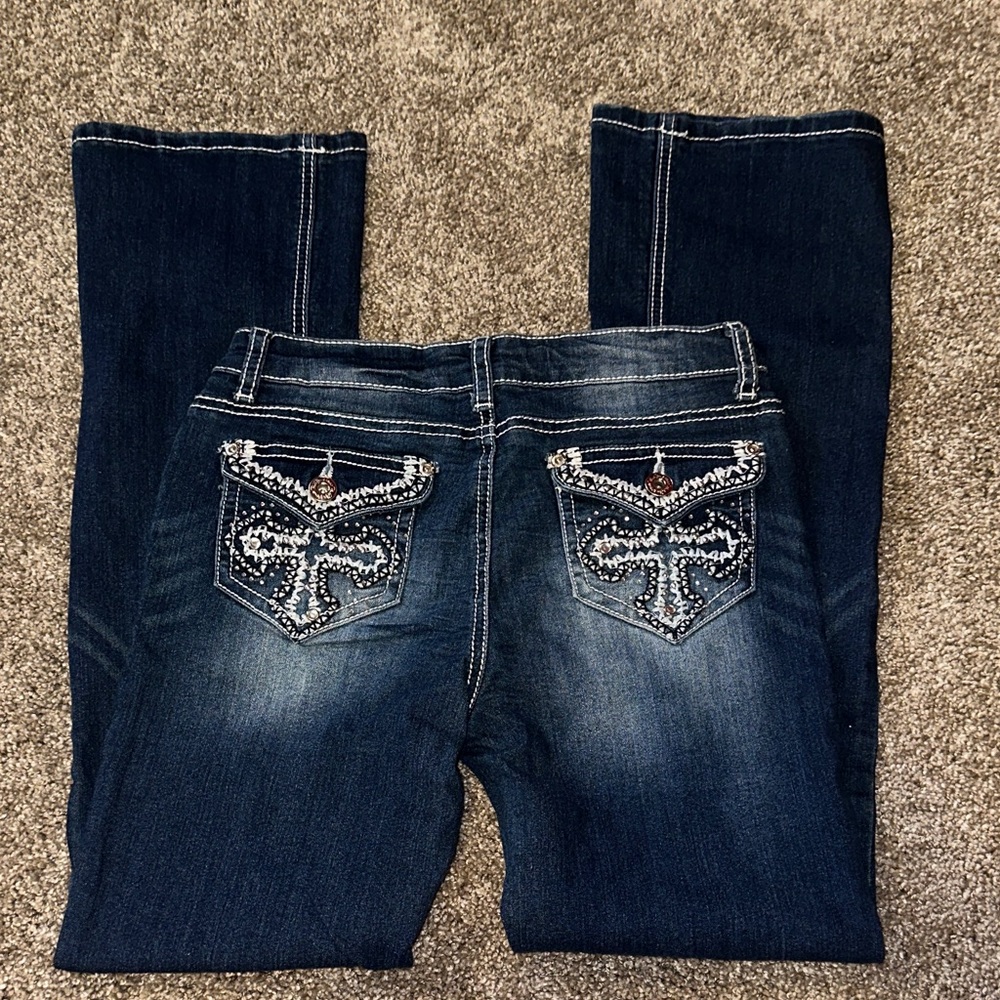 Revolt Jeans Dark Blue Kids Boot Cut with Embellished Pockets‎
